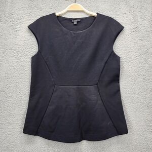 COS Women Black Structured Cotton Jersey Peplum Seam Cap Sleeve Top Small